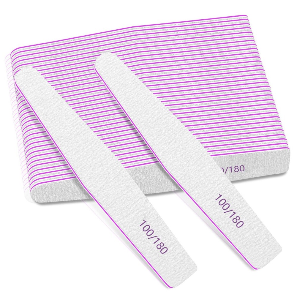 50Pcs Nail File Set, Emery Board Nail Files 100/180 Grit for Poly Nail Extension Gel and Acrylic Nails Nail File for Natural Nails Nail Filers Manicure Tool