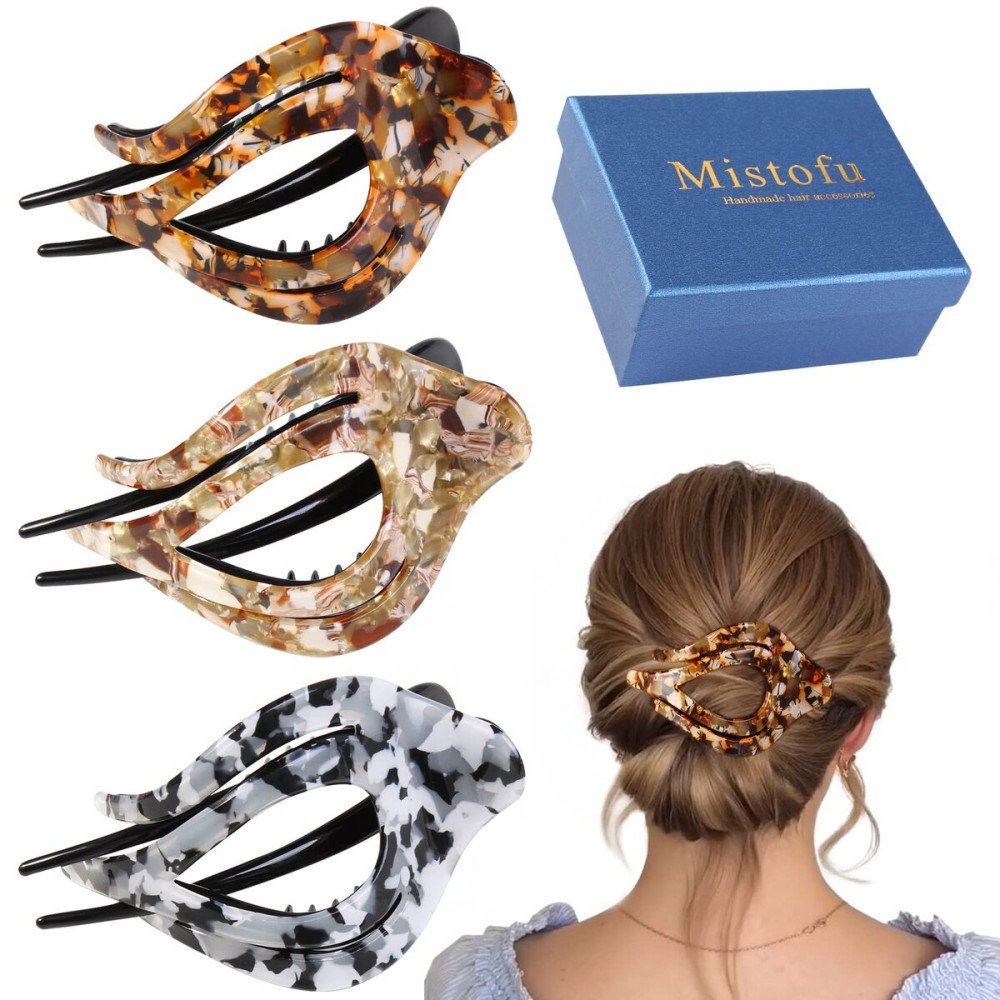 Mistofu 3Pcs French Concord Hair Claw Clips for Women - Curved Strong Hold No Slip Grip Clips for Thick and Thin Hair (Multicolor 1)