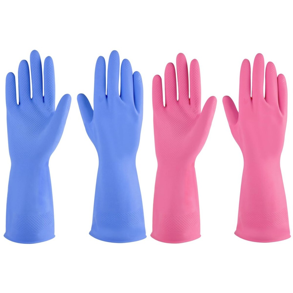 IUCGE Rubber gloves dishwashing 2 Pairs for Kitchen,Cleaning gloves for household Reuseable.(Medium,Blue+Pink)