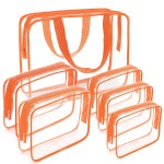 APREUTY Clear Makeup Bags, TSA Approved 6 Pcs Cosmetic Makeup Bags Set Clear PVC with Zipper Handle Portable Travel Luggage Pouch Airport Airline Vacation Organization (Orange)