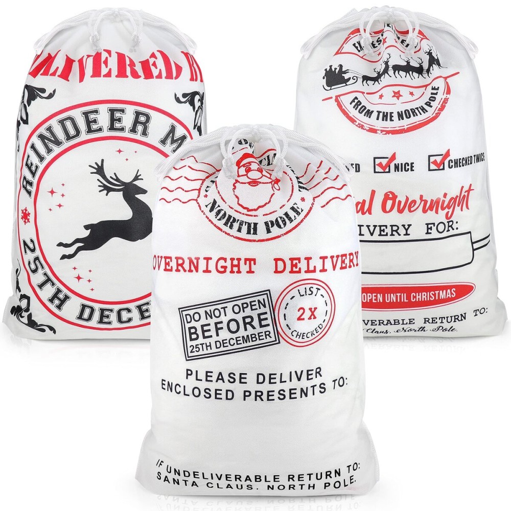 Mistorri 3 Pack Santa Sacks Drawstring Christmas Bags XL - Personalized Santa Sack Bags, Extra Large Bag for Christmas