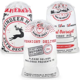 Mistorri 3 Pack Santa Sacks Drawstring Christmas Bags XL - Personalized Santa Sack Bags, Extra Large Bag for Christmas