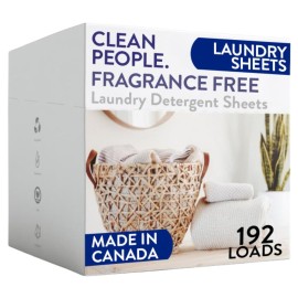 The Clean People Fragrance Free Laundry Detergent Sheets - Laundry Soap - Ultra Concentrated, Recyclable Packaging, Stain Fighting - Fragrance Free, 192 Pack