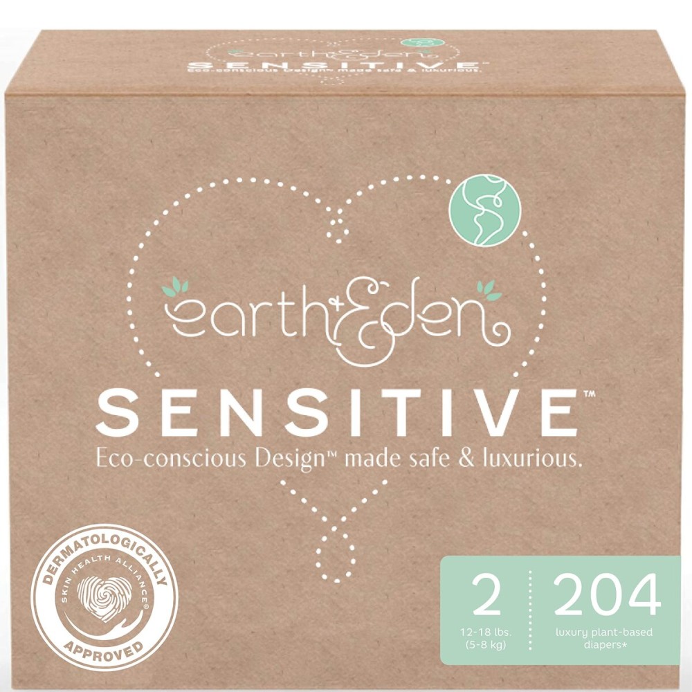Earth & Eden Sensitive | Eco-Conscious & Hypoallergenic Diapers | Size 2 | 204 Count