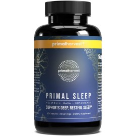 Primal Harvest Primal Sleep Support Supplement for Adults with Melatonin, GABA, Valerian Root, L-Tryptophan, Magnesium Bisglycinate Chelate, and Chamomile for Deep Restful Sleep