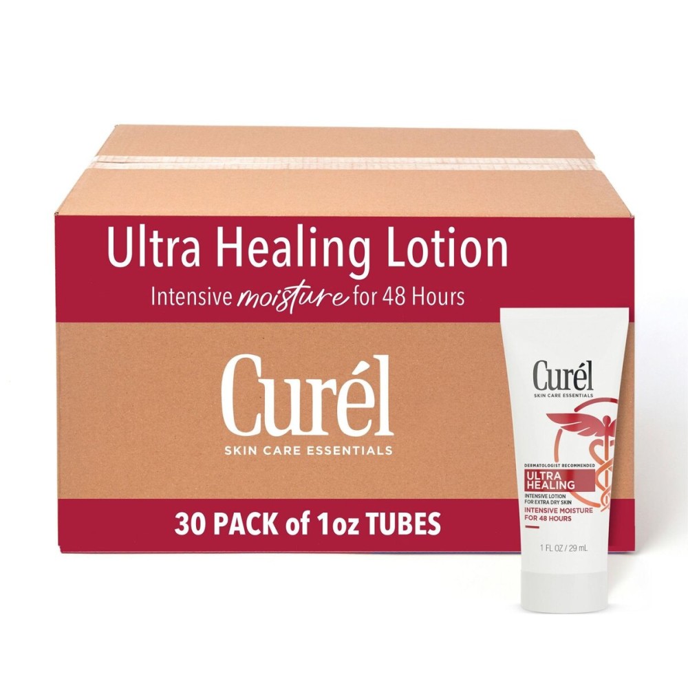 Curel Ultra Healing Intensive Fragrance-Free Lotion For Extra-Dry Skin, Dermatologist Recommended, Ideal for Sensitive Skin, Cruelty Free, Paraben Free, 1 Oz, Pack of 30