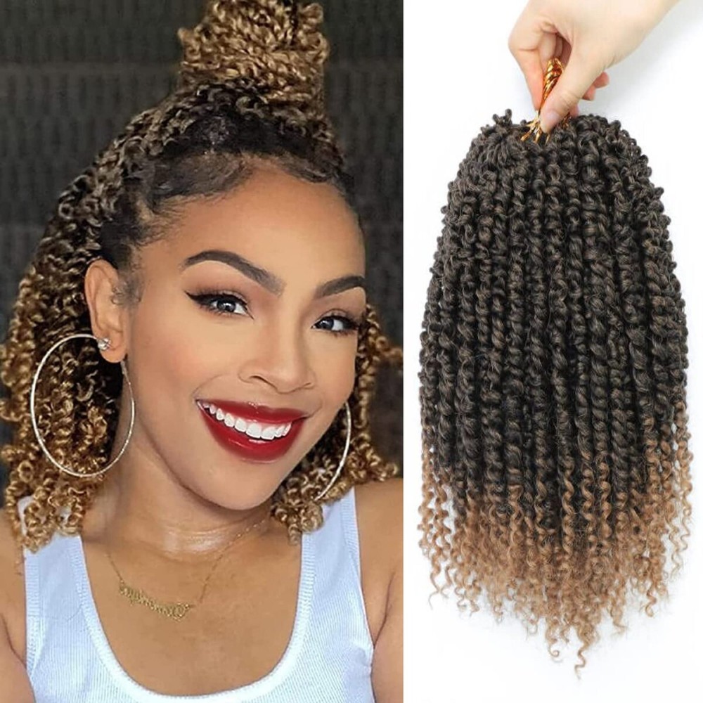 Passion Twist Crochet Hair,10 Inch 9 Packs Ombre Pretwisted Passion Twist Hair, Soft Pre Looped Crochet Hair For Women, Short Curly Crochet Twists Braids(10,T27)