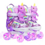 Unicorn Doll Kids Toddler Roller Skates for Girls,WESKIFAN Quad Skating Shoes With Shiny Light up Wheels&Adjustable Sizes Beginners rollerskates for Birthday Xmas Gifts,Patines para Nias Nios