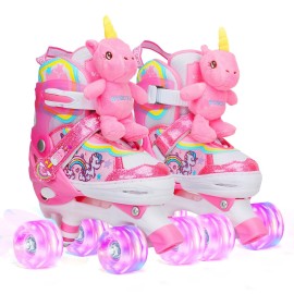 Unicorn Doll Kids Toddler Roller Skates for Girls,WESKIFAN Quad Skating Shoes With Shiny Light up Wheels&Adjustable Sizes Beginners rollerskates for Birthday Xmas Gifts,Patines para Nias Nios