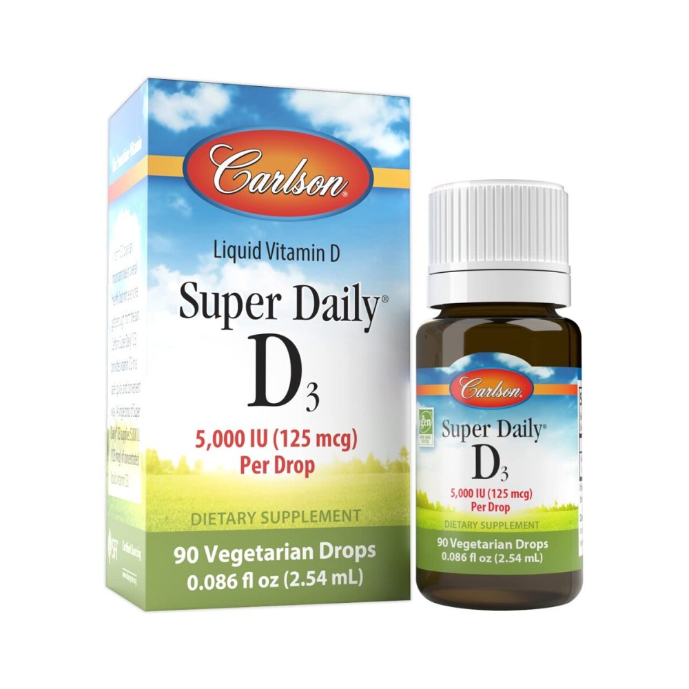 Carlson - Super Daily D3 5,000 IU (125 mcg) per Drop, Vitamin D Drops, Immune Support, Heart Health, Liquid Vitamin D3, Unflavored, 90 Drops