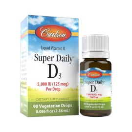 Carlson - Super Daily D3 5,000 IU (125 mcg) per Drop, Vitamin D Drops, Immune Support, Heart Health, Liquid Vitamin D3, Unflavored, 90 Drops