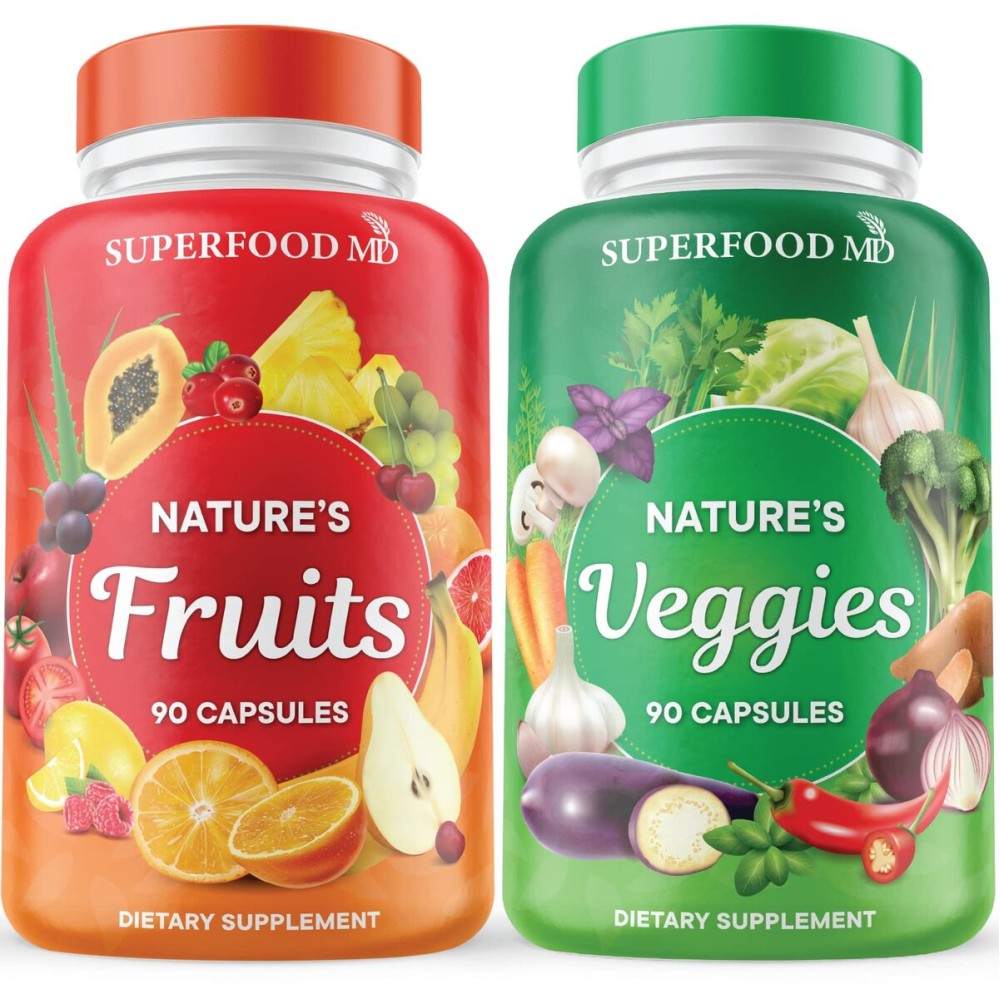 Superfood MD Fruits & Veggies Supplement - Whole Food Natural Superfoods - with Beta Carotene - Soy Free- 90 Count (Pack of 2)