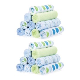 Spasilk Washcloth Wipes Set For Newborn Boys And Girls, Soft Terry Washcloth Set-Pack Of 20, Blue Dot