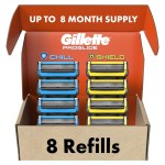 Gillette Mens Razor Blade Refills, 4 ProGlide Chill Cartridges, 4 ProGlide Shield Cartridges, Shields against Skin Irritation, Cools to sooth skin, 8 Count (Pack of 1)