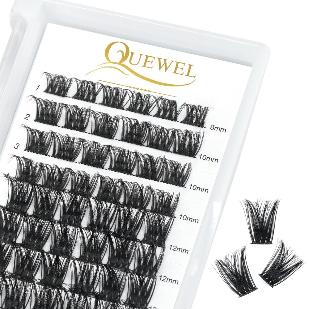 QUEWEL Cluster Lashes 72 Pcs Wide Stem Individual Lashes C/D Curl 8-16mm Length DIY Eyelash Extension False Eyelashes Soft for Personal Makeup Use at Home (honey01-C-MIX8-16)