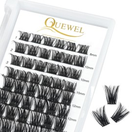 QUEWEL Cluster Lashes 72 Pcs Wide Stem Individual Lashes C/D Curl 8-16mm Length DIY Eyelash Extension False Eyelashes Soft for Personal Makeup Use at Home (honey01-C-MIX8-16)