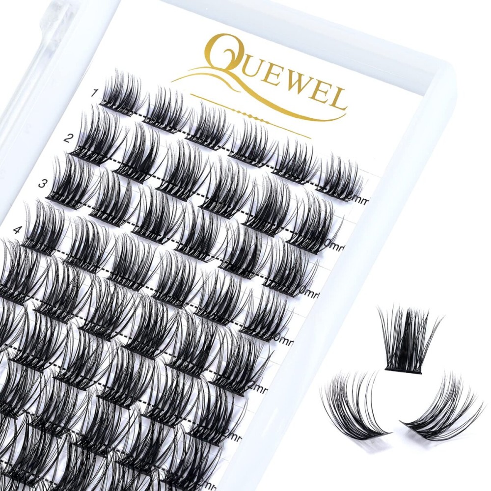 QUEWEL Cluster Lashes 72 Pcs Wide Stem Individual Lashes C/D Curl 8-16mm Length DIY Eyelash Extension False Eyelashes Soft for Personal Makeup Use at Home (natural03-D-MIX8-16)