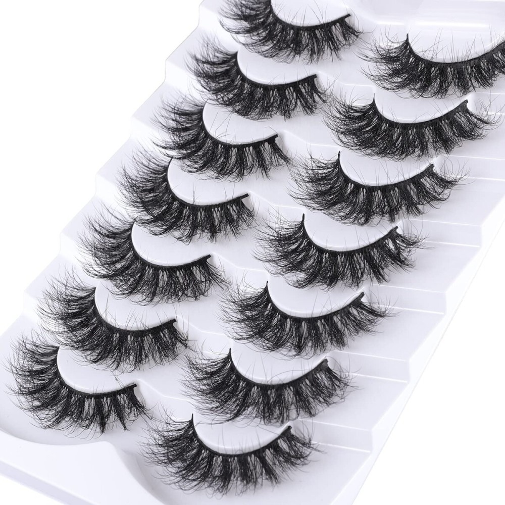 Mebver Lashes Eyelashes 8D Fluffy False Eyelashes Wispy Faux Mink Lashes Light Weight Fake Eyelashes Cat Eye Lashes 7 Pairs Pack, Black