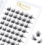 QUEWEL Cluster Lashes 72 Pcs Wide Stem Individual Lashes C/D Curl 8-16mm Length DIY Eyelash Extension False Eyelashes Soft for Personal Makeup Use at Home (Fluffy02-D-12)