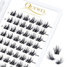 QUEWEL Cluster Lashes 72 Pcs Wide Stem Individual Lashes C/D Curl 8-16mm Length DIY Eyelash Extension False Eyelashes Soft for Personal Makeup Use at Home (Fluffy02-D-12)