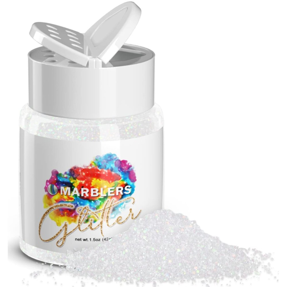 MARBLERS Holographic Glitter [Rainbow White] 1.5oz (42g) | Fine | Non-Toxic, Vegan, Cruelty-Free | Face, Body, Eyeshadow, Hair, Festival, Party Makeup | Nail Art, Polish | Resin, Tumbler, Slime, Craft