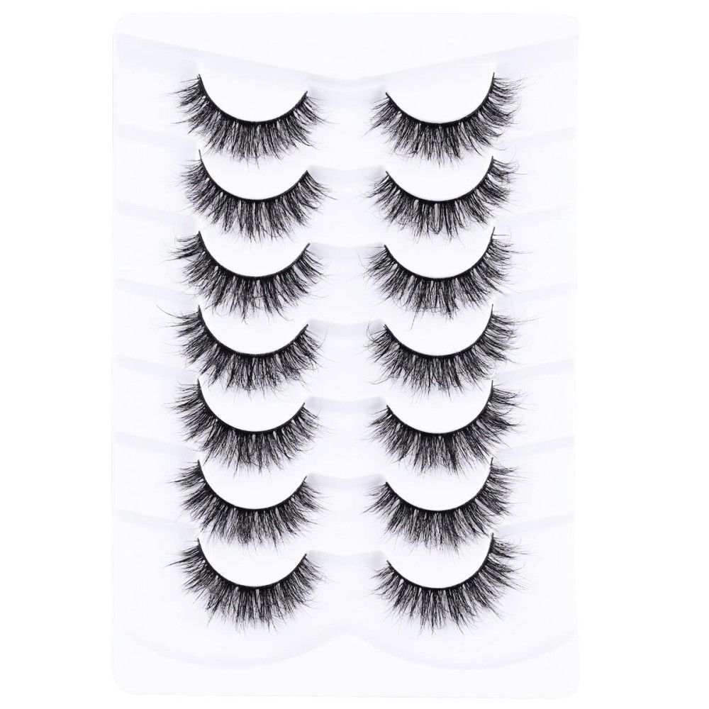 Mebver False Eyelashes Cat Eye Lashes Faux Mink Lashes Natural Look Fluffy Wispy Lashes That Look Like Extensions Pestaas Postizas D Curl Lash Strips Short Fox Eye Lashes 7 Pairs Pack