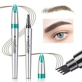 Eyebrow Microblading Pen with 4 Point Brow Pen Lift & Snatch Microblading Long-Lasting Waterproof Natural Eyebrow Hair (Dark Brown)