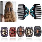 Yeshan Magic Hair Combs for Women Wood Beaded Stretch Double Hairs Side Combs Adjustable Elastic Hair Clips Bun Maker Hair Accessories,Pack of 6