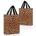 Nush Nush Leopard Gift Bags Medium Size- Set of 12 Cheetah Gift Bags With Handles - Reusable Goodie Bag for Animal Print Party, Safari Party Favors, Jungle Theme Birthday - 8x4x10 Size