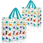 Nush Nush Dinosaur Gift Bags Large - Set of 12 Dinosaur Party Bag With Handles, Large Gift Bags for Kids - Ideal Goodie Bag For Kids Birthday Party Favors, Dino Themed Parties, Boys - 13x5x11