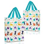 Nush Nush Dinosaur Gift Bag Medium Size - Set of 12 Dinosaur Goodie Bag With Handles, Reusable Gift Bags for Kids - For Dino Party Favors, Party Favor Bags for Kids Birthday - 8x4x 10 Size