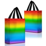 Nush Nush Holographic Rainbow Gift Bags Medium Size- Set of 12 Colorful, Reusable Rainbow Gift Bags with Handles - Ideal Goodie Bag for Birthday Party, Kids Party, Sleepover, Pride Events - 8x4x10