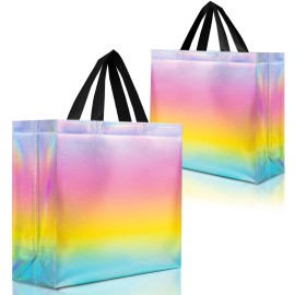 Nush Nush Large Fantasy Pastel Gift Bags - Set of 12 Reusable Rainbow Gift Bags With Handles - Colorful Goodie Bag for Kids, Birthday Party Favors, Christmas, Parties and Events, Holiday -13x5x11