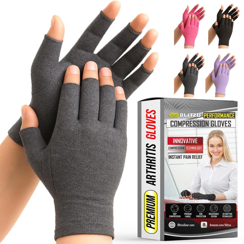 Compression Arthritis Gloves for Women and Men, Fingerless Rheumatoid Arthritis Carpal Tunnel Pain Relief Gloves, Hand Support Wrist Brace for Tendonitis Swelling Crocheting Typing Neuropathy GREY M