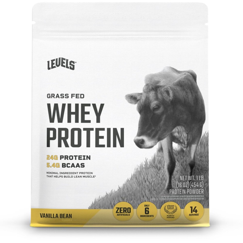 Levels Grass Fed Whey Protein Powder, No Artificials, 24G of Protein, Vanilla Bean, 1LB