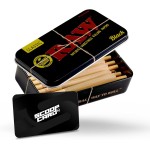 RAW Black Classic Slow Burning Pre-Rolled Cones 1-1/4 Packed Inside a RAW Metal Tin Container with Packing Tubes | 20 Pack |