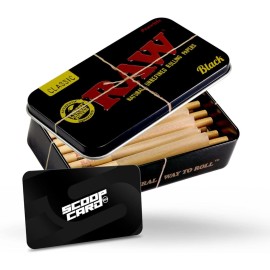 RAW Black Classic Slow Burning Pre-Rolled Cones 1-1/4 Packed Inside a RAW Metal Tin Container with Packing Tubes | 20 Pack |