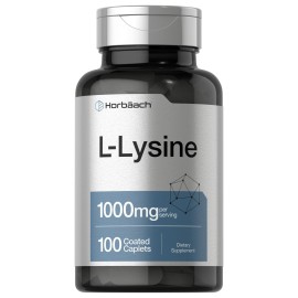 Horbach L-Lysine 1000mg | 100 Coated Caplets | Free Form Dietary Supplement | Essential Amino Acid | Vegetarian, Non-GMO, and Gluten Free Formula