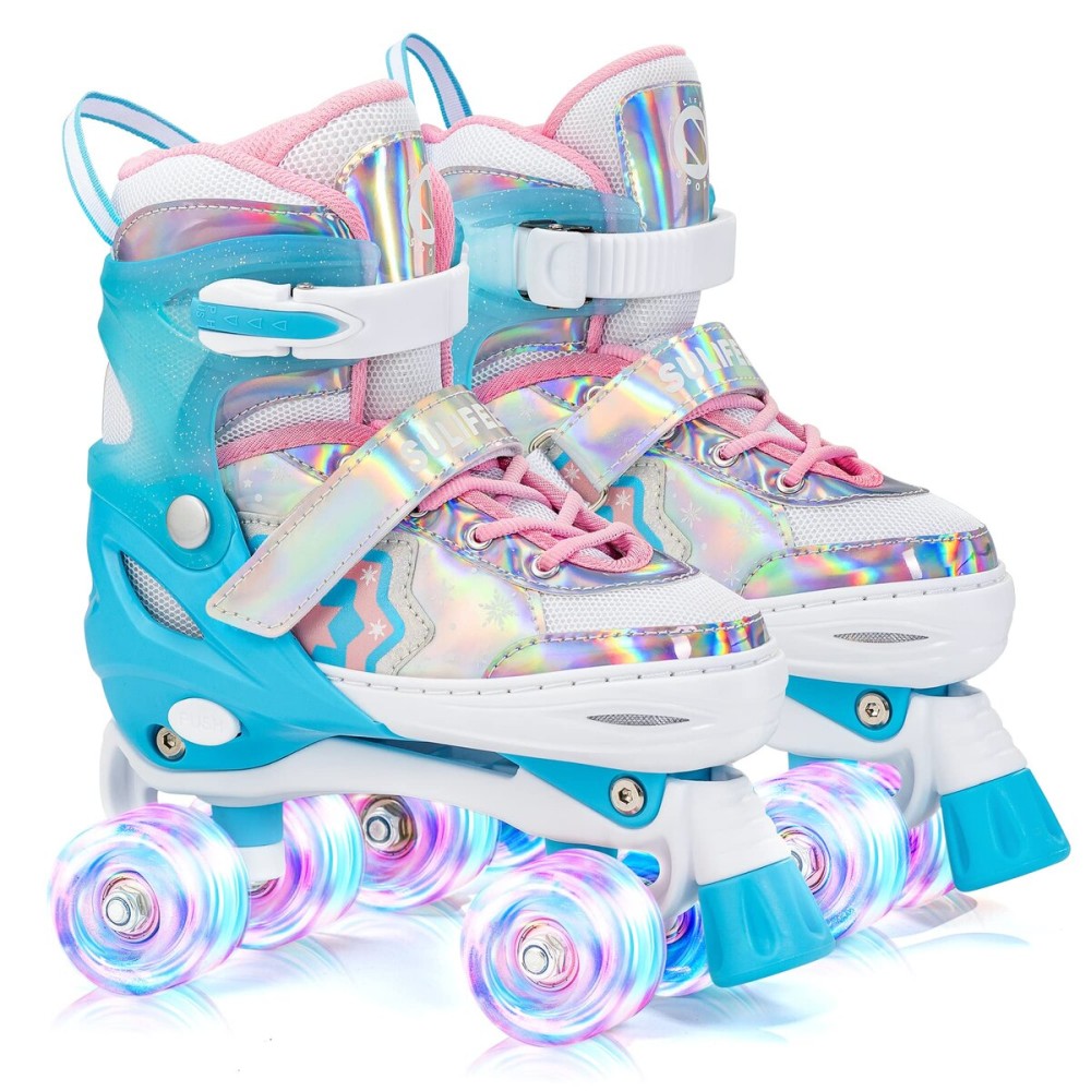 SULIFEEL Rainbow Unicorn 4 Size Adjustable Roller Skates for Girls Boys for Kids Ages 3-5 5-8 6-12 Children Skates Indoor Outdoor