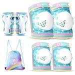 SULIFEEL Rainbow Unicorn Knee Pads for Kids Knee Elbow Pads Wrist Guards with Drawstring Bag Adjustable Protective Gear Set for Girls Boys Roller Skating Bike Cycling Skateboard Scooter Green Medium