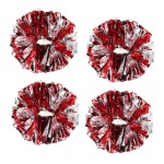 4Pcs Metallic Cheerleading Pom Poms, Creatiee 2 Pair Cheerleader Cheering Squad Pompoms for School Sports Dance Games Team Spirit Cheer (Red-Silver)