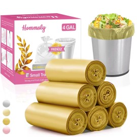 4 Gallon 180pcs Small Gold Trash Bags Strong Golden Garbage Bags, Bathroom Trash Can Bin Liners, Gold Plastic Bags for Home Office, Waste Basket Liner, Fit 12-15 Liter, 3.5,4,4.5 GalGolden 180
