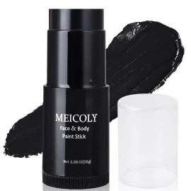MEICOLY Black Face Body Paint Stick(1.06 Oz),Waterproof Black Face Paint for Cat Halloween SFX Skull Joker Zombie Vampire Skeleton Goth Spider Cosplay Makeup,Black Stick Clown Makeup