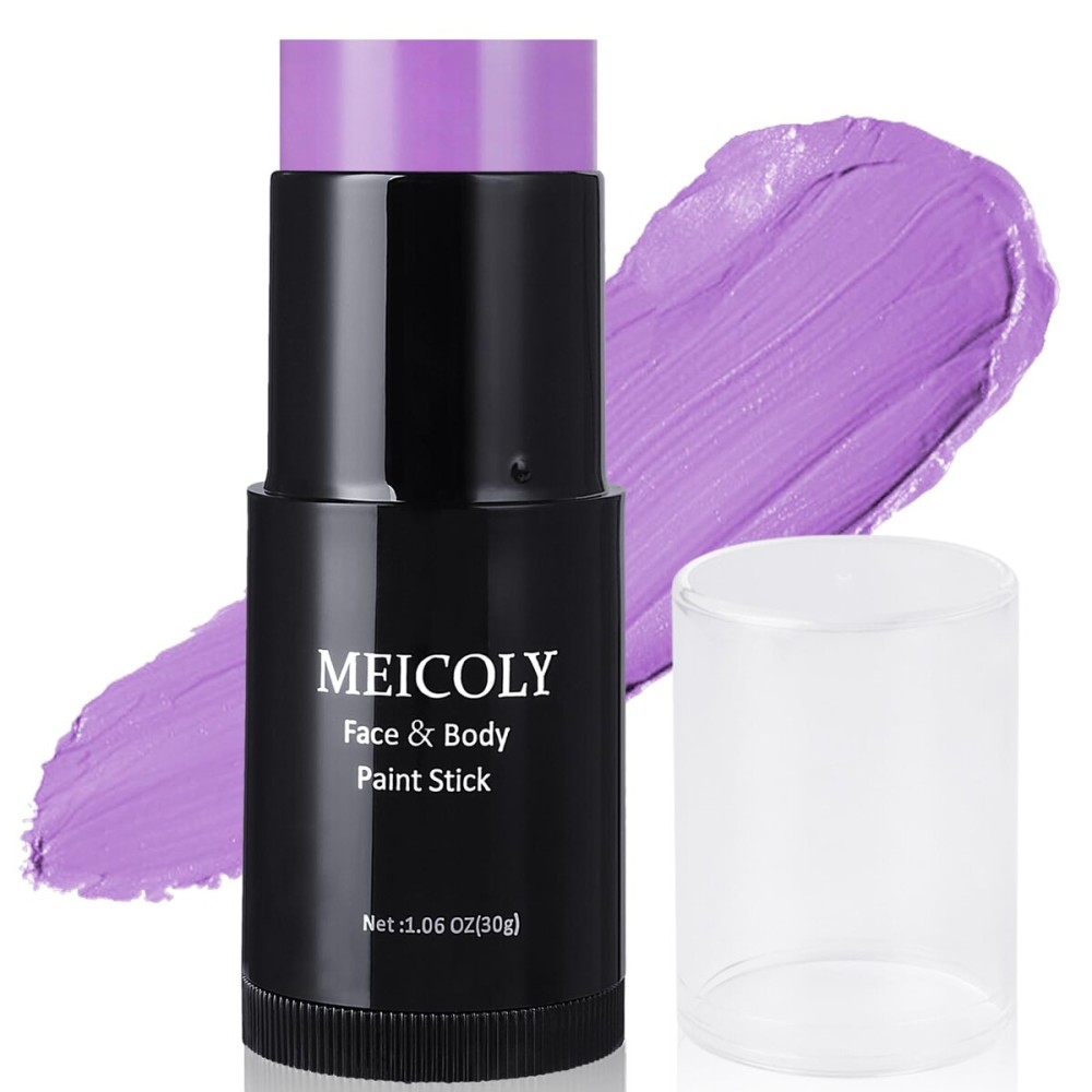 MEICOLY Light Purple Face Body Paint Stick(1.06 Oz),Cream Lavender Periwinkle Body Paint ,Sweatproof Waterproof Purple Eye Black for Sports,Violet Lilac Face Paint for Halloween SFX Ursula Cosplay
