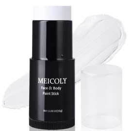 MEICOLY Clown White Face Body Paint Stick(1.06 Oz),Foundation Cream Makeup,Face Paint for Halloween Joker Zombie Vampire Skeleton Skull Special Effects Mime Makeup,White Eye Black Stick for Sports
