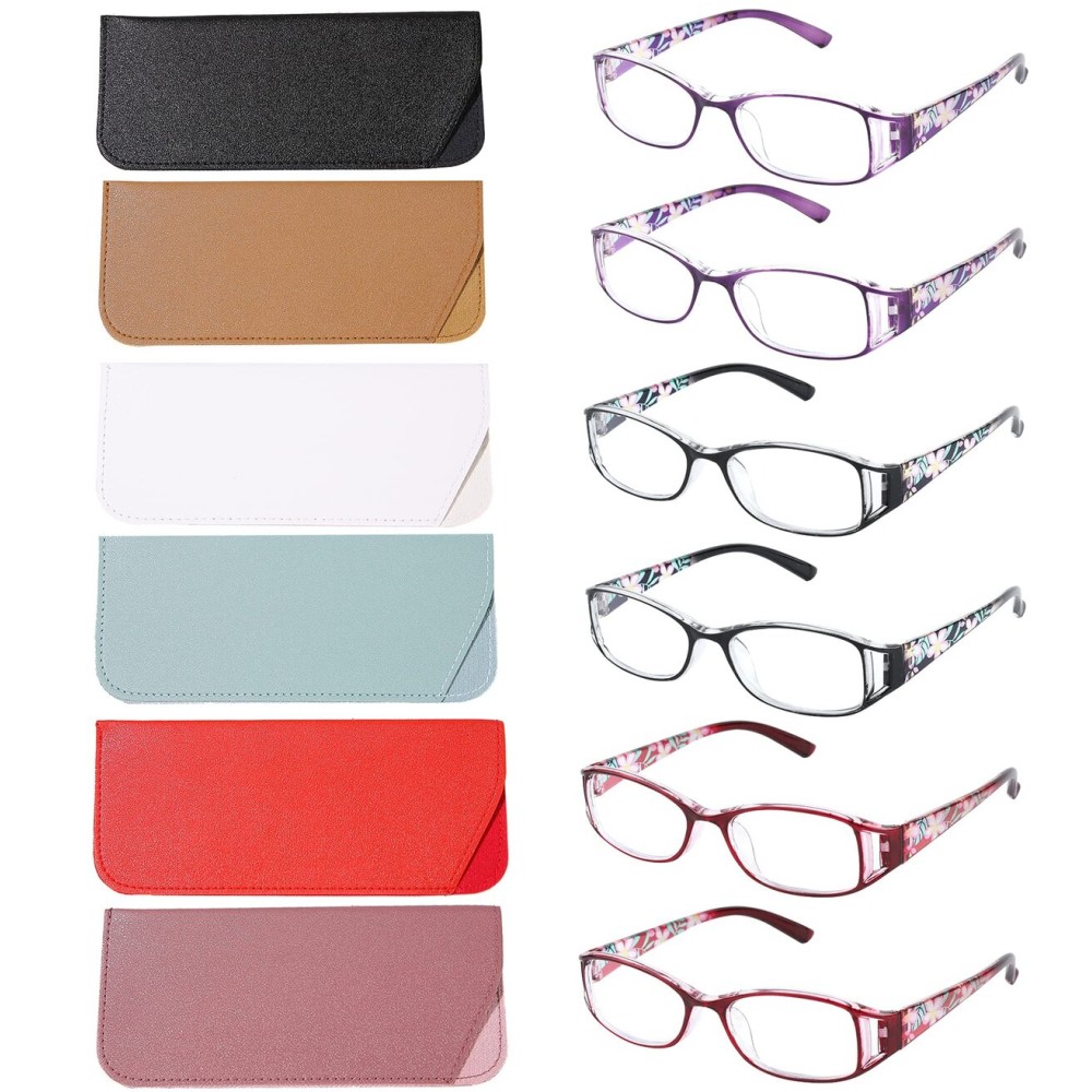 WALMXX 6 pairs Reading Glasses, Women Fashion and elegant anti-blue light HD resin old Reading Glasses (2 red 2 black 2 purple, 1.5, multiplier_x)