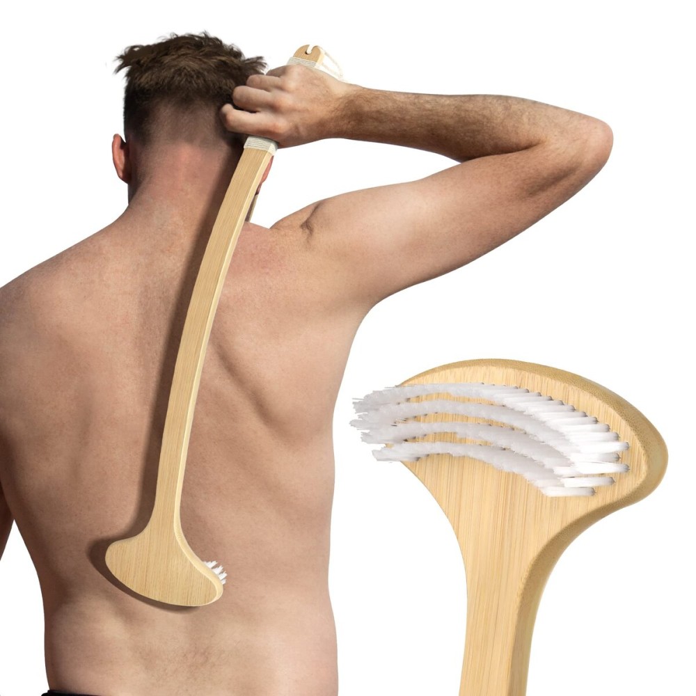 NURENDER 22 Oversized Back Scratcher, Bamboo Body Scratcher for Men and Women, Curved Backscratcher with Long Handle and Wide Nylon Brush Head for Itching Relief, Great for Elders, Pregnant Women