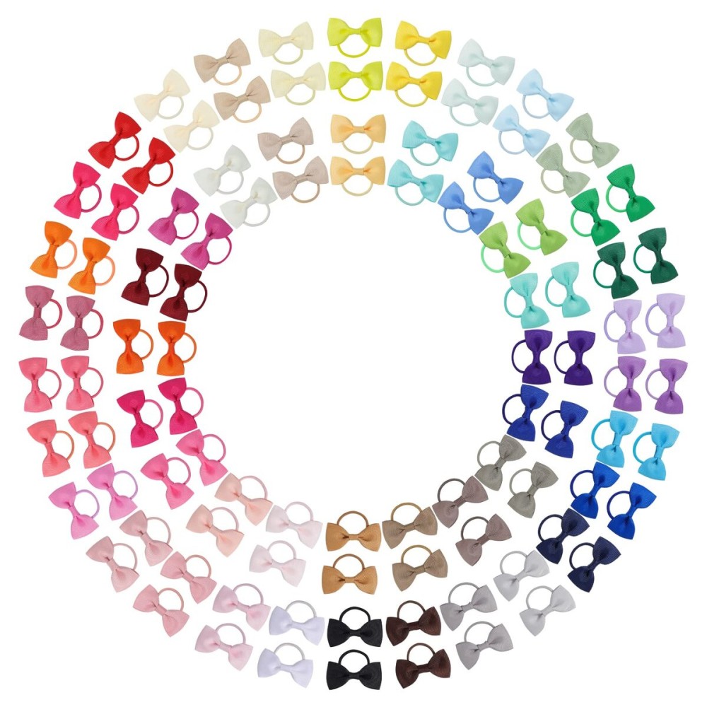 Jollybows 100PCS 2 Inches Baby Girls Hair Bows Ties Mini Boutique Elastic Hair Rubber Ribbon Hair Band Accessories for Kids Toddlers Infants (100 PCS)
