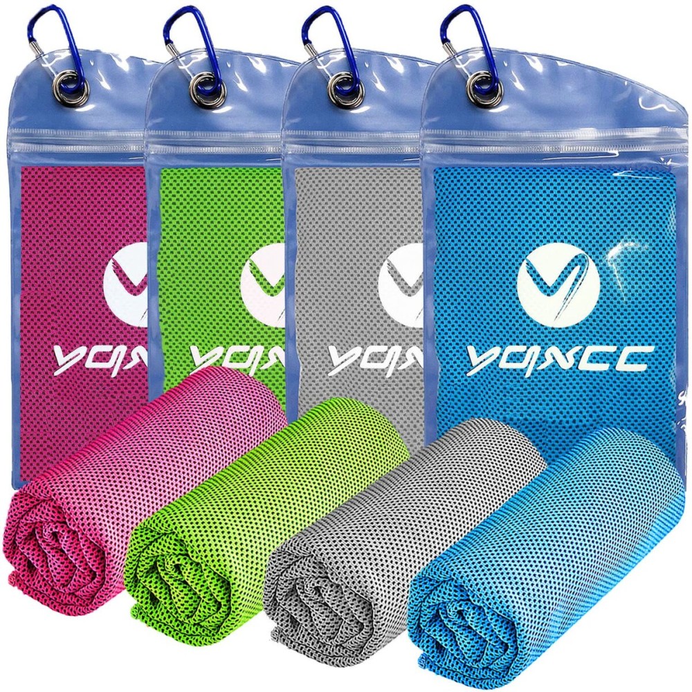 YQXCC 4 Pack Cooling Towels | 40x12 | Ice Cool for Neck | Microfiber Soft Breathable Chilly | for Yoga, Golf, Gym, Camping, Running, Workout & More Activities