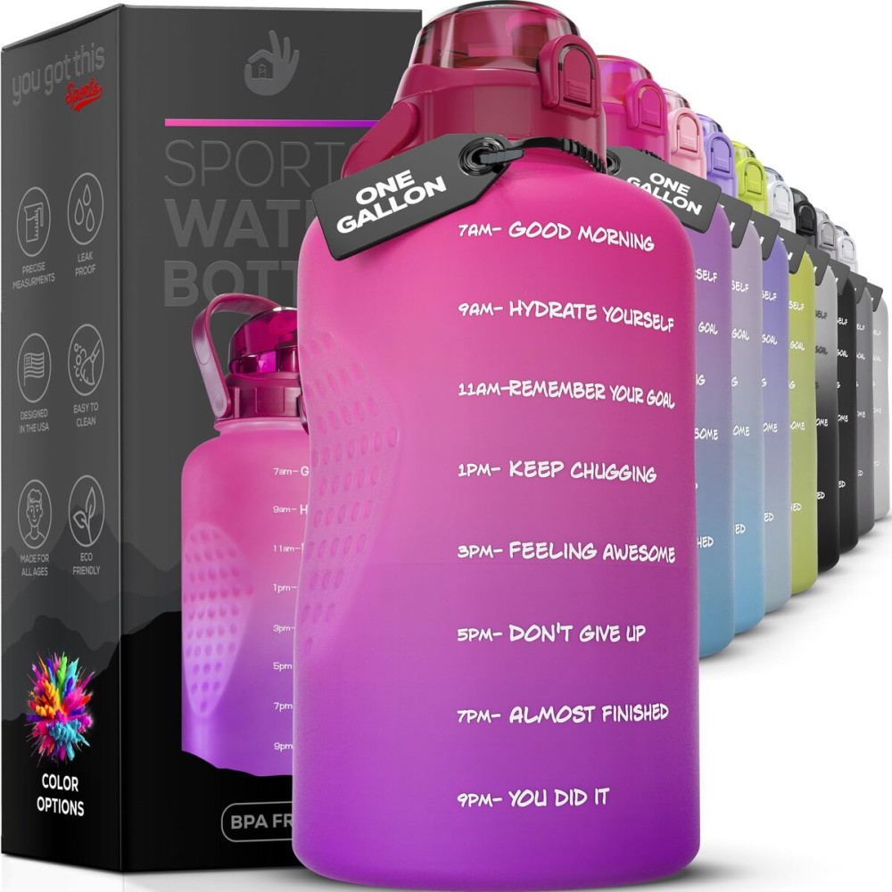 YOU GOT THIS LIVING Motivational Water Bottle with Straw & Handle,One Gallon Water Bottle 128 oz/3.8L,Reusable Water Jug, Achieve All-Day Hydration SpillProof, BPA FREE